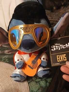 Disney Stitch Elvis Plush - Blue with Gold Sunglasses and Orange Guitar NWT